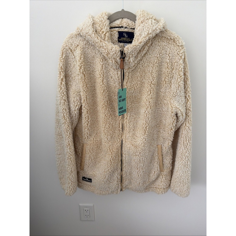 Simply Southern Sherpa Zip Hoodie Women Medium Cream NWT Fleece Jacket